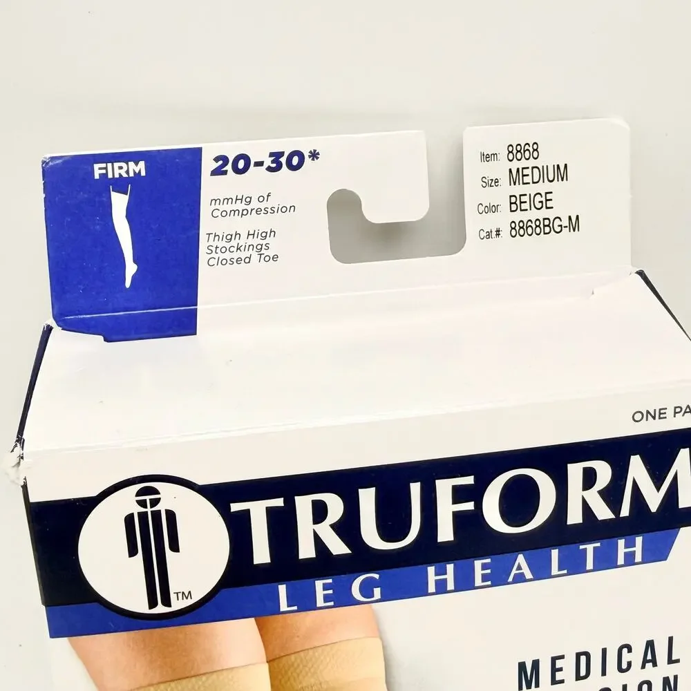 Truform Compression Stockings 20-30mmHg Medium Thigh High Close Toe Silicone Dot